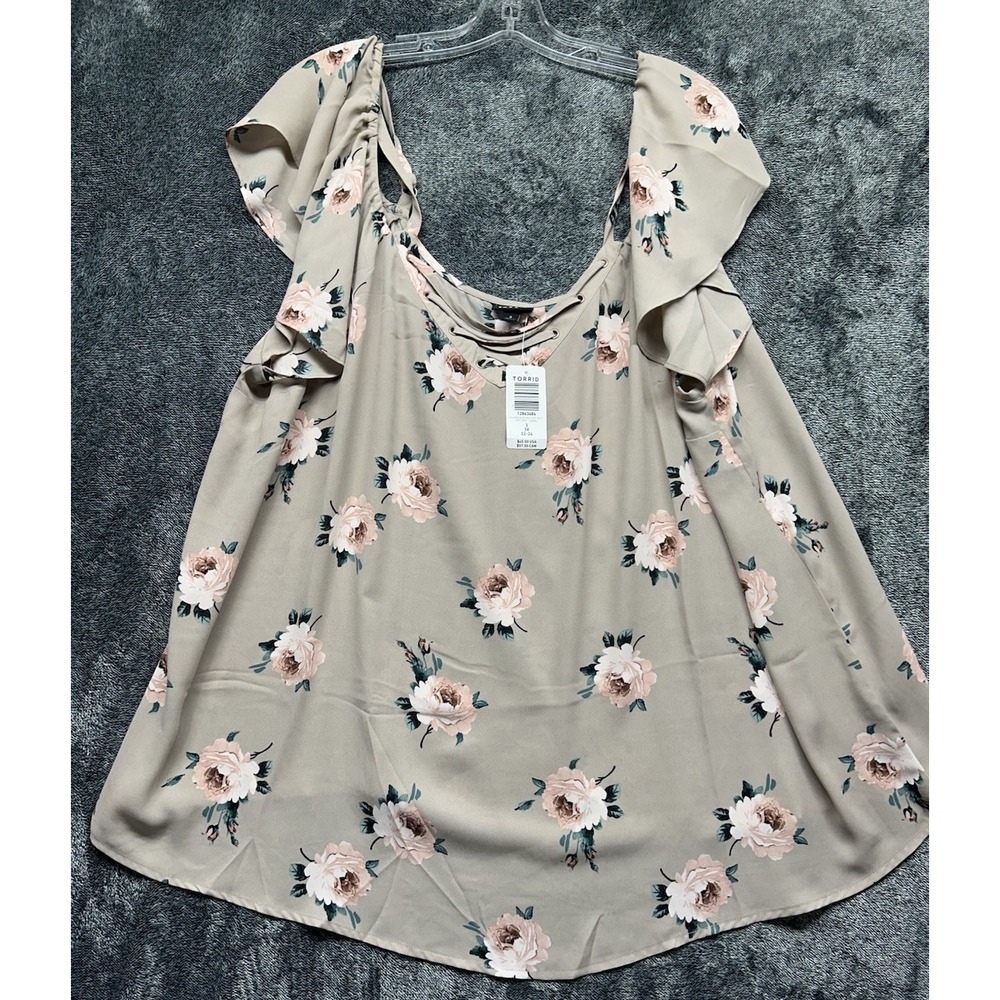 Torrid Womens Size 3 Brown Lovers Rose Floral Short Sleeve Blouse Top (J12)